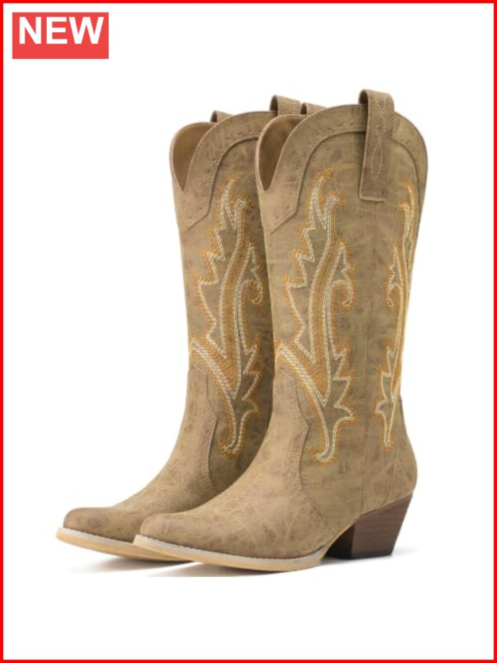 Synthetic Leather Mid-Calf Western Cowboy Boots Pointed Toe Cuban Heel